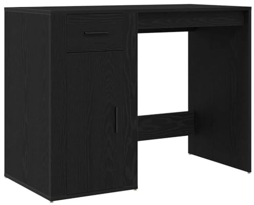 HETFTJN Schreibtisch Schwarz Eichen-Optik 100x49x74 cm mit Schublade und Tür, moderner Computertisch für Home-Office Gaming Studieren, Holzwerkstoff langlebig für Wohn- und Arbeitszimmer
