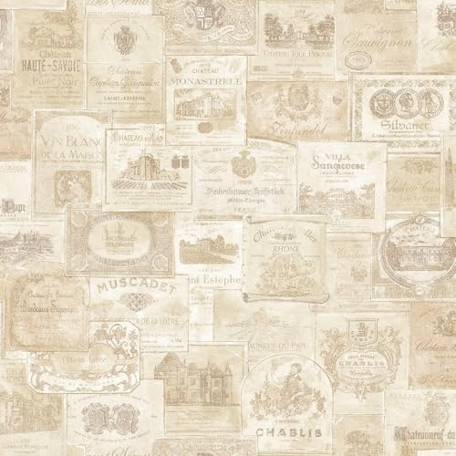 Memories 2 G56174 Cream Beige French Wine Labels Writing Feature Wallpaper