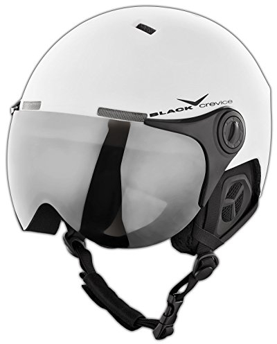 BLACK CREVICE Erwachsenen Skihelm im Pilotenstyle mit zusätzlichem orangem Wechselvisier, Matt White/Black