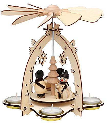 Holz Pyramide mit Schneemannfiguren, ca. 23 cm