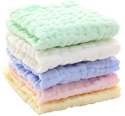 Winmany 5 Pack Baby Washcloths and Towels Natural Organic Cotton Baby Wipes Extra Soft & Absorbent Towels For baby bath,face and hands 10”x10” Reusable Wipes