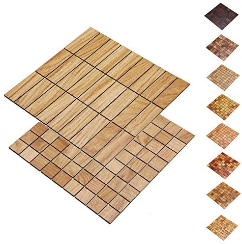 wodewa Holz WandverkleIdung Holzmosaik Fliese 28x28cm Eiche Echtholz Wandpaneele Moderne Wanddekoration Holz Holzverkleidung Fußboden Decke 30x93mm