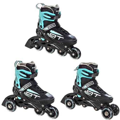RAVEN Profession 3in1 Inlineskates Triskates Rollschuhe Inliner für Kinder und Erwachsene verstellbar (Black/Mint, 35-39 (23cm-25,5cm))