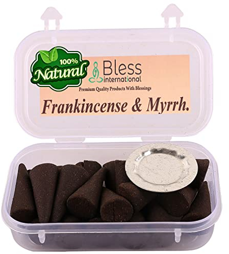 Bless International Frankincense-and-Myrrh Incense-Cones Handmade-Hand-Dipped Organic-Chemicals-Free for-Purification-Relaxation-Positivity-Yoga-Meditation The-Best-scents (20 Count)