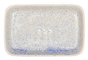 Tranquillo Seifenschale, mit abgerundeten Ecken aus Keramik mit Löchern für den Wasserablauf 14 x 9 cm, weiß mit blau