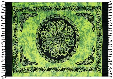Ciffre Sarong Pareo Wickelrock Lunghi Dhoti Tuch Strandtuch Keltisch Kreis Hell Grün + Schnalle