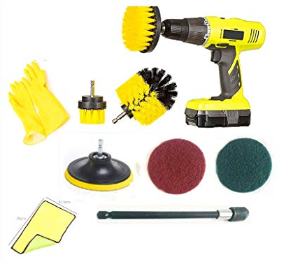 9-teiliges Bohrer-Peeling-Set mit Extender Haushaltshandschuhe Reinigung Textil Peelingbürste für Fugenböden Wanne Dusche Fliesen Ecken Badezimmer Oberfläche Küche