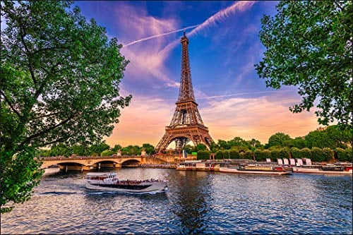 Muralo Fototapete Architektur 240 x 360 cm Vliestapete Wand Tapete Bäume Paris Eiffelturm Himmel Wohnzimmer Schlafzimmer Moderne Wandbild Abstraktion Wand Dekoration