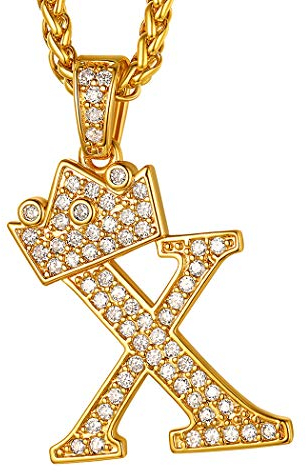 Suplight Herren Buchstabe X Halskette Iced-Out CZ Krone Anhänger mit 56+5cm Weizenkette 18k vergoldet Hip Hop Rapper Modeschmuck Accessoire für Jungen