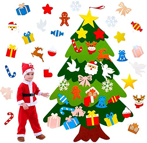 VieVogue DIY Weihnachtsbaum, 100cm Hoch Filz Weihnachtsbaum Set Edition 25 Pcs Ornamente Wand Dekor Für Kinder Weihnachten Geschenk Weihnachtsspiel Home Tür Wand Dekoration