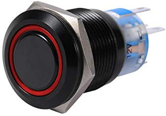 Yctze 12V Verriegelungs-Drucktastenschalter EIN/AUS-LED EIN/AUS Schwarzer Kippschalter Selbstsperrender Verriegelungs-Druckknopf Flachschalter （19 mm）(rot)