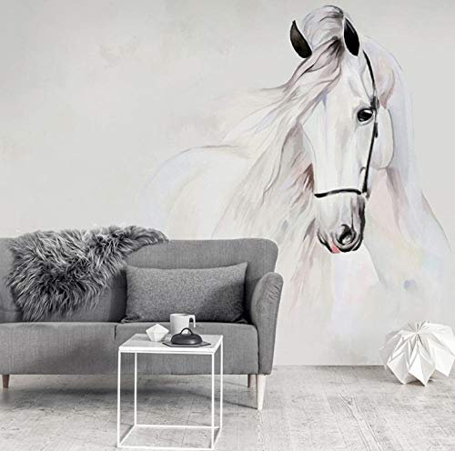 Papier Peint Panoramique Cheval Blanc Animal: Trompe L Oeil | Déco Mural Tableaux Muraux Photo Mural Rustique Vintage Chambre Corridor Wallpaper-200x140cm