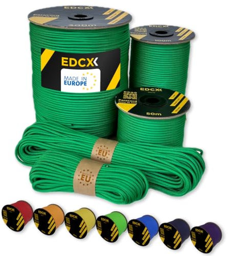 Paracord EdcX de 4 mm, más de 35+ Colores sólidos (10 m, 15m, 30m, 50m, 100m, 300m) | Ideal para Camping, al Aire Libre | Cuerda 100% Nailon 4mm | Cuerda Tactica 550 Tipo III
