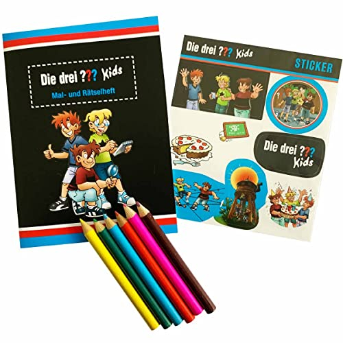 Firlefantastisch Die Drei ??? Kids Mitgebselset Rätselheft + Sticker Buntstifte // Kindergeburtstag Fragezeichen Mitgebsel