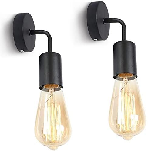 HTRUIYATY 2 Stück Vintage Wandleuchte Innen Industrial Retro Wandlampe E27 Schmiedeeiserne Einfachheit Ellbogen Wandlampe Schwarz (ohne Glühbirne)