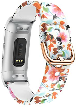 Sport Armbänder Für Fitbit Charge 3 Armband/Fitbit Charge 4 Silikon Ersatzband Für Damen Herren Armband mit Kompatibel mit Fitbit Charge 3 Armband/Fitbit Charge 4 (Blumen2)