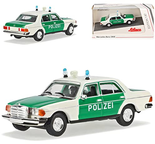 Mercedes-Benz E-Klasse W123 280E Limousine Polizei Weiss Grün 1975-1986 H0 1/87 Schuco Modell Auto mit individiuellem Wunschkennzeichen