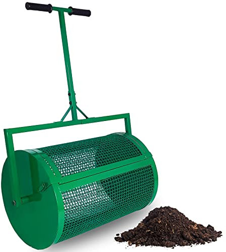 YUNYN Torfstreuer, 61 cm Kompoststreuer, Miststreuer aus Metallgeflecht mit verstellbarem Langen Griff, Düngerstreuer für Rasen und Garten, zum Top-Dressing von Kompost, Schmutz, Mulch, Dünger, Erde