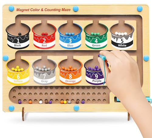 ROHSCE Magnetic Color and Number Maze, ooden Magnetic Board Puzzles Toys Sorting Games for Toddlers, Labyrinth Spiel Color Sorting Magnets - Montessori Fine Motor Skills Toys for Boys Girls
