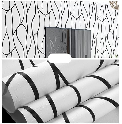 HELVES European Moderne Simple Simple Papier peint Deerskin Tissu Épaissi Non Tissu Chambre Salon Salon Fond Mur 3D Fond d'écran (Couleur : Black-white, Size : 0. 53x9.5m 21x374in)