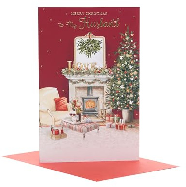 UK Greetings Weihnachtskarte für Ehemann – gemütliches festliches Szenen-Design