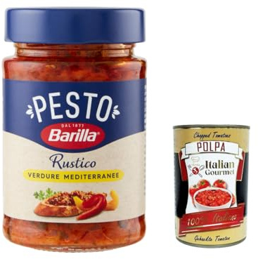 Italian Gourmet Pesto Rustico Mediterraneo Sauce Zucchini Paprika, 6 x 200g | Senza glutine, vegan/vegetarisch, con verdure e pomodoro, für Brot, Gesamtnettogewicht 1,2 kg + Kostenlos Polpa 400g