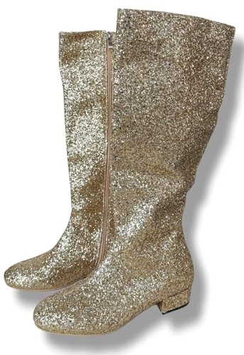 Frankie Hsu Stivali da cheerleader da donna, sexy, unisex, con tacco alto e basso al polpaccio largo, stile di lusso con glitter argento, grandi dimensioni US4-19, scarpe punk gotiche per donne e