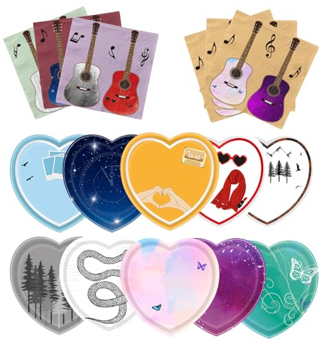 ASSEMBLY Singer Birthday Tableware Set,60PCS Singer Birthday Plates and Napkins Decoration In My Era Supplies Dinnerware for Singer Theme Party Decoration