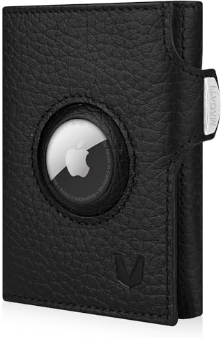 MAGATI Portefeuille avec étui AirTag, Protection RFID, Compartiment pour Cartes - Portefeuille Slim Mixte - il Santo, Porte-Cartes, Compartiment pour jeton de Caddie - Porte-Monnaie, Noir