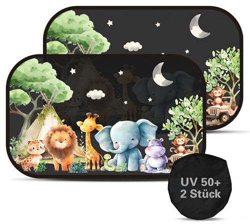 2 Pièces Pare-Soleil Voiture Bébé, Pare-Soleil Extra foncé Enfants 51x31cm, Protection Solaire et UV (Faune)
