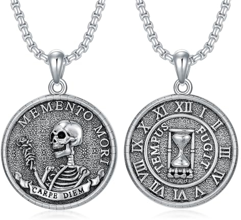 ROMANTICWORK Memento Mori Halskette 925 Sterling Silber Memento Mori Anhänger Kette Gothic Totenkopf Schmuck Geschenk für Männer Damen