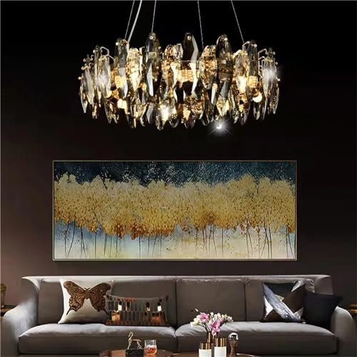 CRABOT Living Room Lamp Vintage Kitchen Lamps Pendant Lamp Bedroom Modern Gold Pendant Light Industrial Ceiling Light Chandelier Crystal, 9 Bulbs (Round)