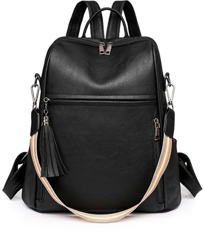 Mxaeyr Women's Fashion Backpacks,Waterproof PU Leather Ruckpack for Ladies,Travel Rucksack,Multi-Pocket Purse Handbag Daypack,Black