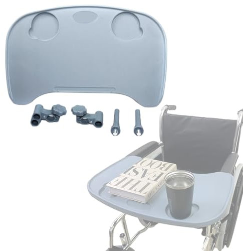 Plateau pour fauteuil roulant avec porte-gobelet –Planche amovible pour chaise roulante d'aide à l'alimentation des patients, convient aux bras de fauteuil roulant de Distance 40,6 à 50,8 cm (gris)