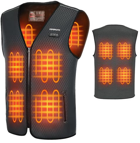 KEMIMOTO Gilet Riscaldato per Uomo Donna, Elettrico Gilet Riscaldato con USB, Giubbotti Riscaldati a Batteria Doppi Controlle per all’aperto Lavoro Sci Escursionismo Caccia Moto Grigio