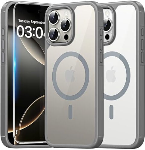 TAURI für iPhone 16 Pro Max Hülle 6,9 mit Panzer Schutz Glas Folie, Kompatibel mit MagSafe, Schutz nach Militärstandard, [Anti-Vergilbung] Stoßfest Magnetisch Handyhülle - Titan Natur