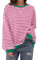 Chicrise Shirt Femme Casual Manches Longue Sweat-Shirt Rayé Col Rond Haut Grande Taille Coton Rose Moyen 38-40