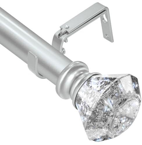 Ycolnaefllr Gardinenstange Silber 91 bis 213 cm, Kristall Vorhangstangen für Ösenvorhänge, moderne dekorative schwere einstellbare Vorhangstangen für Wohnzimmer, Schlafzimmer, Kristall Endstücke