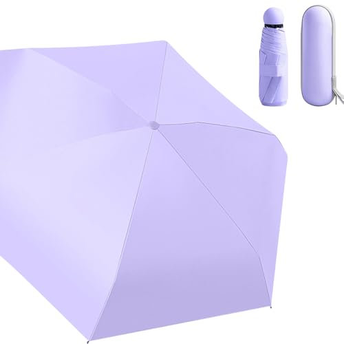 SJDOFU Regenschirm, 6 Rippen Taschenschirm, Umbrella, Kompakter Regenschirm, Faltbar Robust Mini Umbrella für Sonne Regen(Lila)