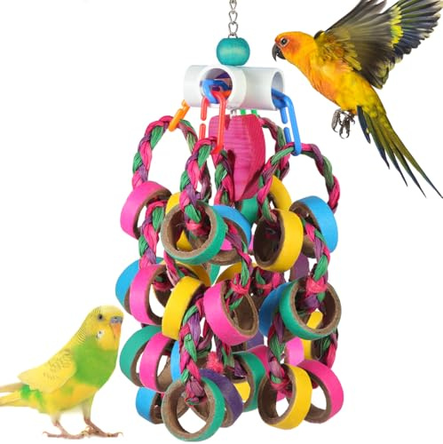 lovyoCoCo Bird Toys Conure Toys,Bird Parrot Foraging Shredder 24 Pcs Colorful Bagel Chewy Rings for Small Parrots Parakeets Conures Cockatiels Love Bird Cage Accessies (W)