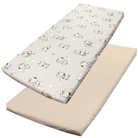 TupTam Baby Spannbettlaken Kinder Spannbetttuch für Babybett Kinderbett 2er Pack, Farbe: Giraffe Beige, Größe: 70 x 140 cm