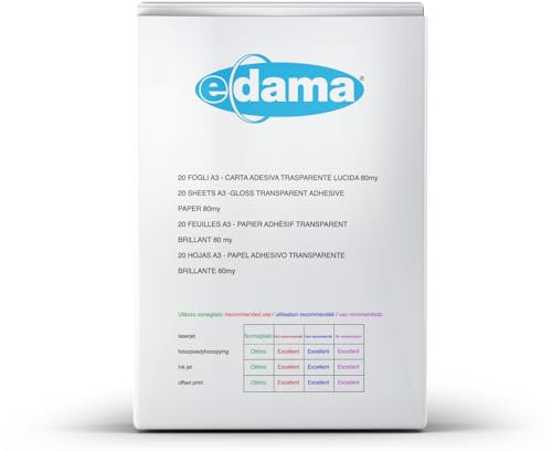 e-dama 100 hojas adhesivas imprimibles A3 (297 x 420 mm), papel fotográfico adhesivo brillante para impresión láser, blanco con rebordes