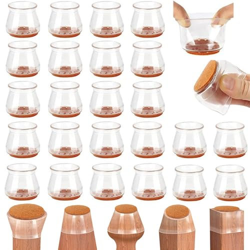 24 Pcs Protection Pied de Chaise, Embout Pied de Chaise, Couvre Pieds de Chaise Meubles en Silicone Protege élastique, Patins Embout de Chaise en Feutre (Petite Taille)