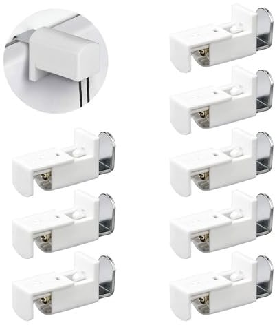 Pack of 8 Clamping Brackets for Pleated Blinds, Adjustable Clamp Support Holder Replacement Parts, No-Drilling Metal Mounting Brackets for Tensioned or Double Pleated Blinds, Easy Installation, White