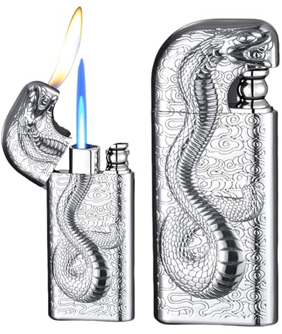 2 Stück Sturmfeuerzeug Mit Jetflamme, Personalisiert Schlangenkopf, Gas Nachfüllbar, Coole Feuerzeuge (Ohne Gas) (Silber)