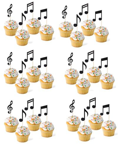 Axvxby 24 Stück Tortendekorationen, Note Tortendekorationen, Torten- und Cupcake-Dekorationen, Tortendekoration Tassenhalter für Musikliebhaber Partydekorationen 7
