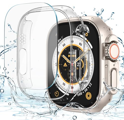 Misxi Schutzhülle mit Displayschutzfolie für 49mm Apple Watch Ultra 4/3/2/1 | 2+2 Stück, Harter PC-Bumper + Gehärtete Schutzfolie, Montagehilfe, Kratzfesten Case, 1 Sternenlicht + 1 Transparent