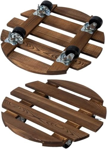 Stormshopping Lot de 2 supports de plantes roulants en bois de 30 cm avec 2 roulettes verrouillables à 360°, pour intérieur et extérieur sur patio/pot de fleurs/pots de plantes grasses