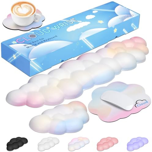 JIKIOU Cloud Wrist Rest Keyboard Palm Rest with Non-Slip PU Base, Upgrade Leather Cloud Arm Rest Keyboard Wrist Support Memory Foam Wrist Rest for Computer Laptop Mac Gaming, Rainbow