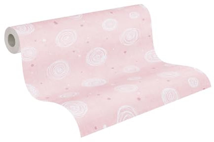 A.S. Création Kinderzimmer-Tapete Lilly & Luis - Strapazierfähige Vliestapete in Kreise-Optik - 10,05 m x 0,53 m - Rosa, Weiß - Made in Germany – 771392